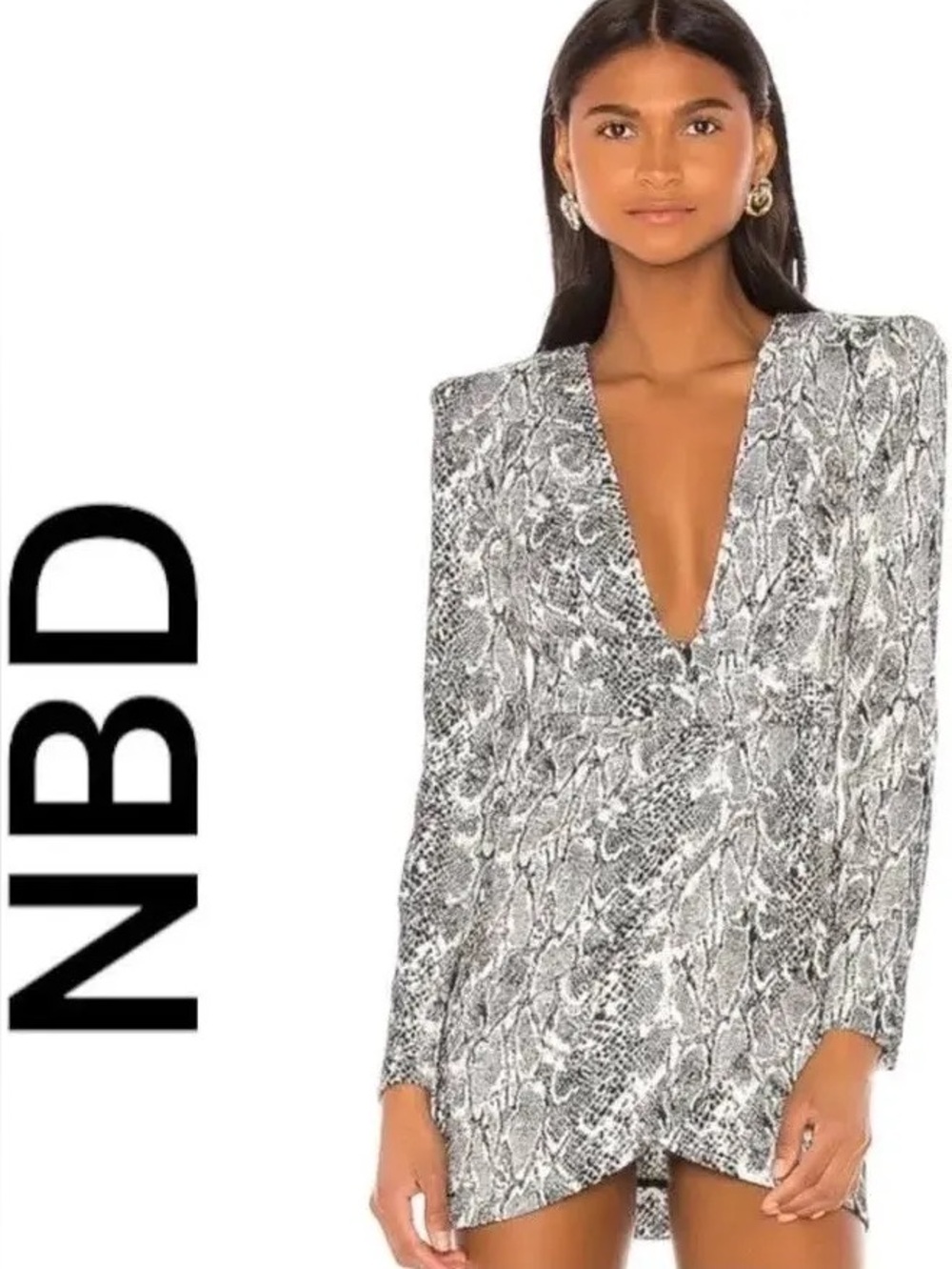 NPD Black & White Snake Print V-Neck Dress